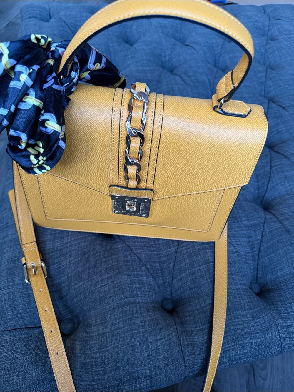Aldo Mustard Yellow Top-Handle Shoulder Bag with Chain Accent
